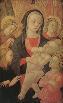 Master of The Castello Nativity The Virgin and Child Surrounded by Four Angels (mk05) oil painting picture